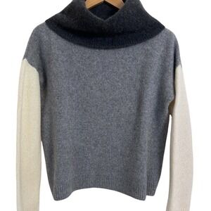 Saks Fifth Avenue Cashmere Sweater Womens Large Grey Colorblock Cowl Neck L